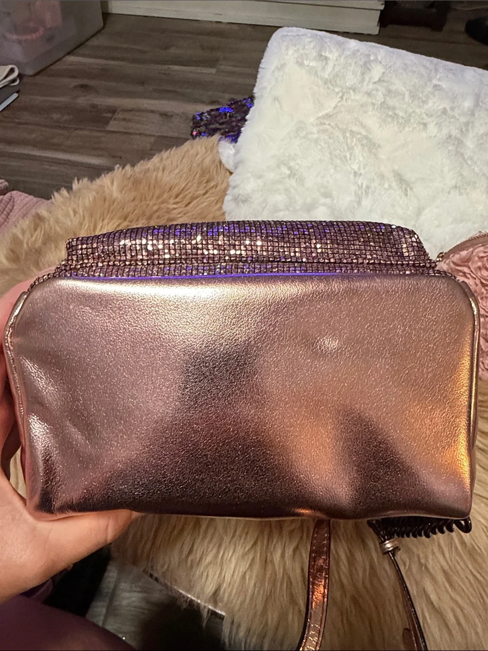Victoria Secret Pink Studded Bling Mini Backpack & Pink Rosette Makeup Bag